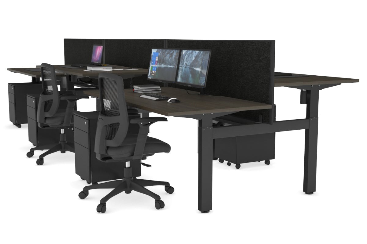 Adjustable 6-Person H Bench Workstation - Black Frame [1200L x 800W with Cable Management] for Office, Coworking Space & Conference Room