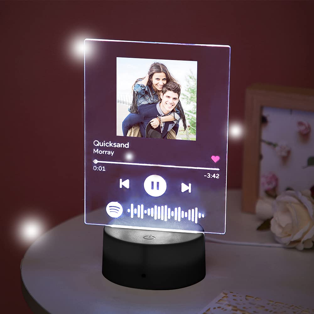 Custom Spotify Glass Art Night Light - Smart Touch Control, 7 Color Changing LED, USB Powered 3D Music Sign Table Lamp - Personalized Heart Spotify Code Photo Plaque - Perfect Bedroom Decor Gift for Friends, Mom, Music Lovers | Great for Bedside, Living Room, Home Office & Romantic Gifts