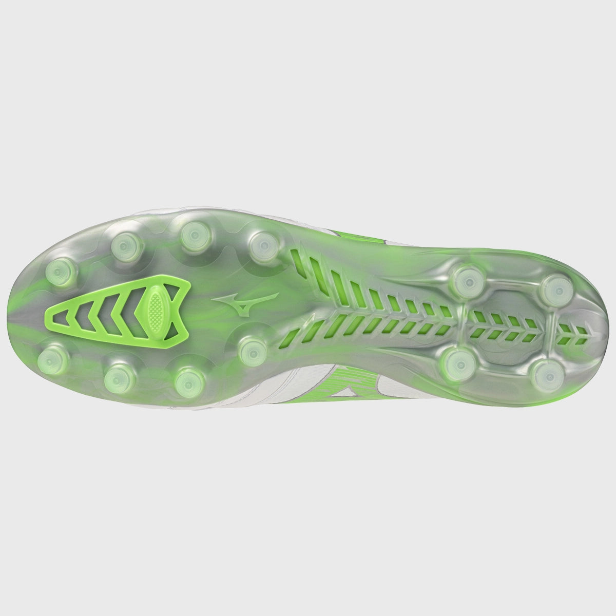 Mizuno Morelia Neo IV Beta Elite MD Rugby Boots - White/Neon Green - Lightweight Soccer Cleats for Firm Ground - Perfect for Rugby Matches & Training Sessions
