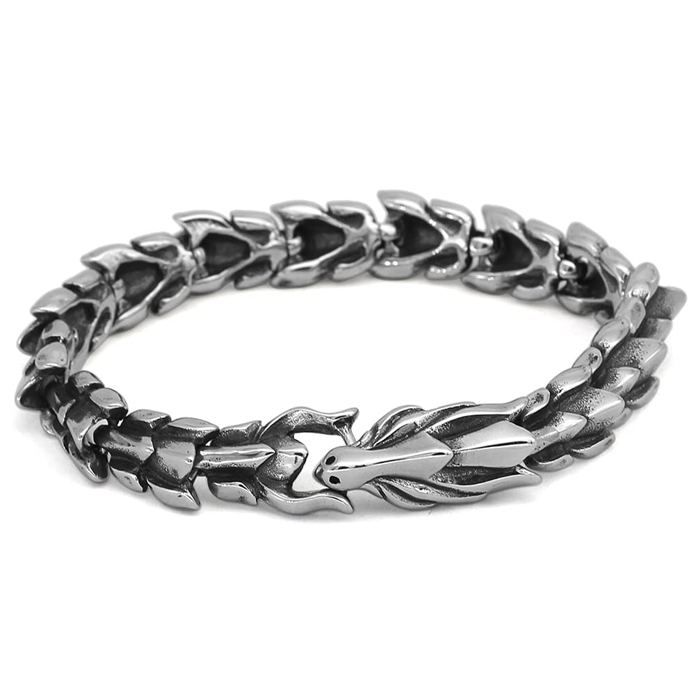 Viking Dragon Bracelet for Men - Stainless Steel Scandinavian Link Jewelry with Valknut Amulet & Gift Bag - Perfect for Viking Lovers, Norse Gifts, and Punk Fashion Accessories