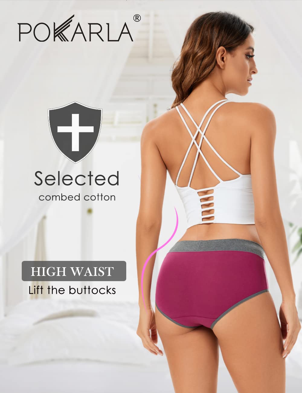 **POKARLA Women's Cotton Underwear - High Waist Full Coverage Briefs, Soft & Breathable Postpartum Panties, Stretch Underpants for Comfort & Support - Perfect for Pregnancy, Maternity & Everyday Wear**