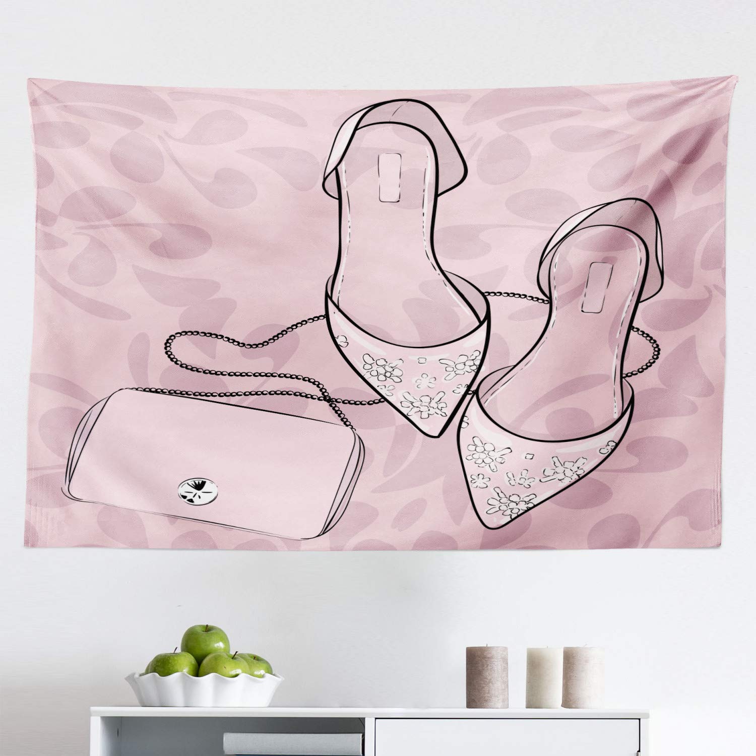 Ambesonne Fashion Tapestry - Stiletto High Heels Floral Design Wall Art Decor for Bedroom, Living Room & Dorm | 45x30 Inches Rose Pale Rose | Perfect for Boho Chic Home Decor & Gift Ideas