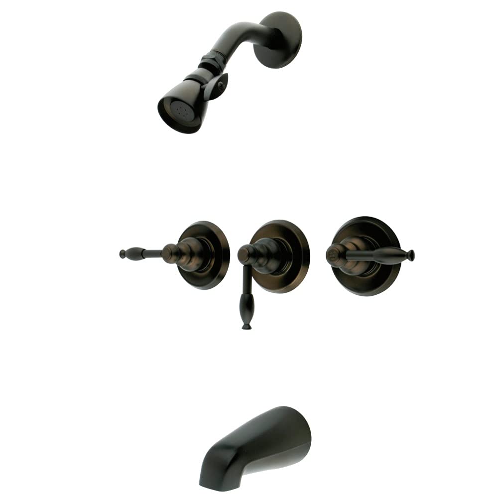 Kingston Brass KB235KL 3-Handle Tub and Shower Faucet in Oil Rubbed Bronze - Perfect for Bathroom Renovation and Modern Home Decor