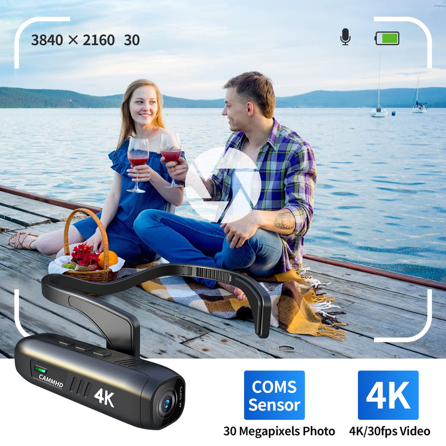 4K Head Mounted Camera CAMMHD-C2 with Anti-Shake & APP Control - 2200mAh Battery for 5 Hours Recording - Body Camera with Audio/Video for Home Security, Travel Vlogging, Business Meetings (Includes 64GB TF Card) - Perfect for Outdoor Adventures, Event Documentation & Hands-Free Recording