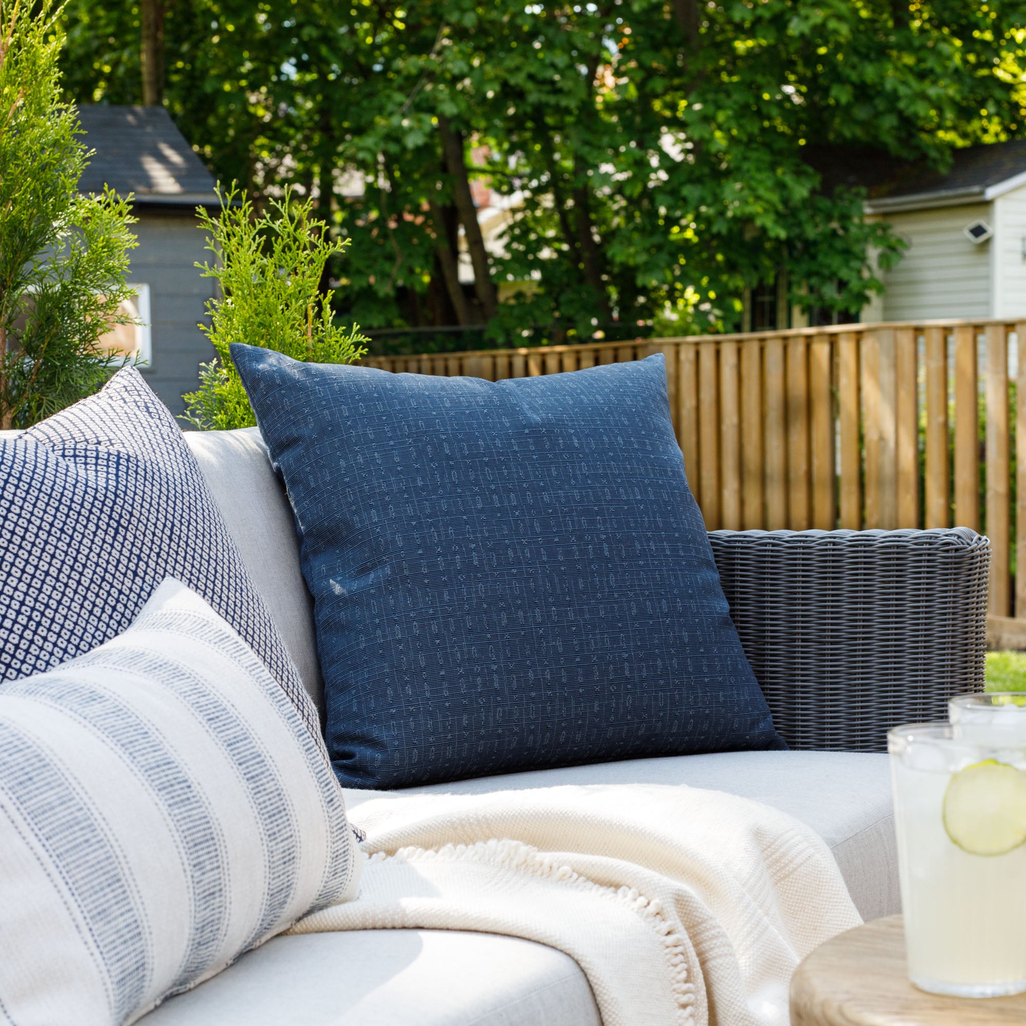 Embrace 22x22 Outdoor Pillow in Indigo - Waterproof Decorative Throw Pillow for Patio Furniture, Garden, Poolside & Porch