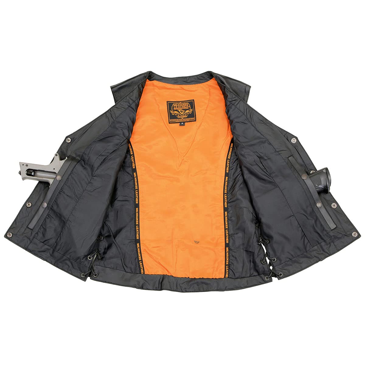 Milwaukee Leather MLL4500 Women's Side Lace Black Leather Vest with Reflective Piping - Motorcycle Riding, Biker Fashion, Outdoor Adventure Wear