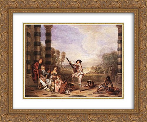 Les Charmes De La Vie 24x20 Gold Ornate Frame with Double Matted Museum Art Print by Jean Antoine Watteau - Perfect for Living Room Decor, Art Gallery Display & French Classic Home Interiors