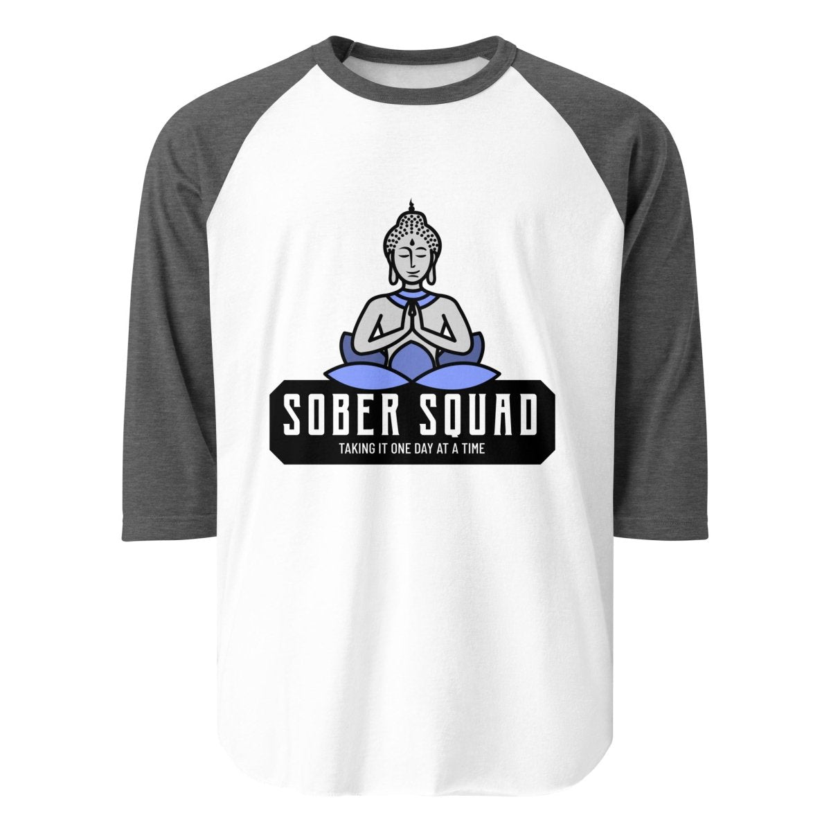 Sober Squad 3/4 Sleeve Raglan T-Shirt with Meditative Buddha Print - Yoga, Meditation & Mindfulness Apparel for Men & Women