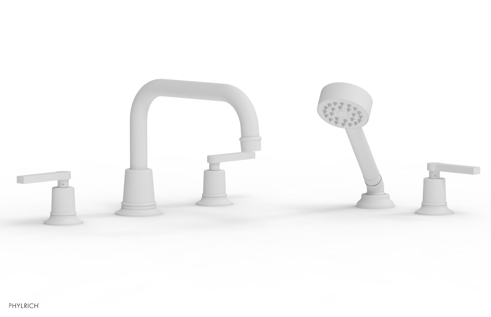 HEX MODERN 3-Piece Deck Mount Tub Faucet Set with Hand Shower and Lever Handles - Matte Black Finish for Bathroom & Shower Installation (Model 501-53) | Perfect for Modern Home Renovation and Spa-Like Bathing Experience