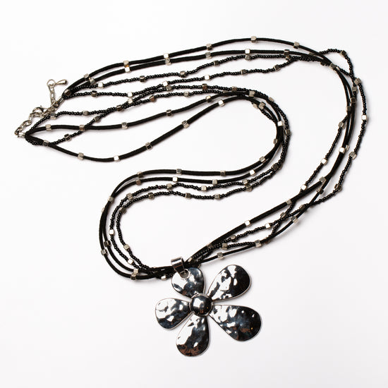 Black Strand Hammered Flower Necklace for Women - Handmade Boho Jewelry - Perfect for Weddings, Parties & Everyday Wear