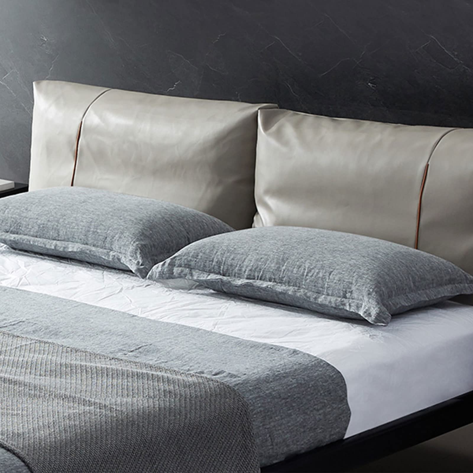**Soft Velvet Headboard Pillow with Feather Filling - Lumbar Support for Reading in Bed - Microfiber Leather Cover (Light Gray, 180x55x10cm) - Perfect for Cozy Reading, Relaxing & Back Support**
