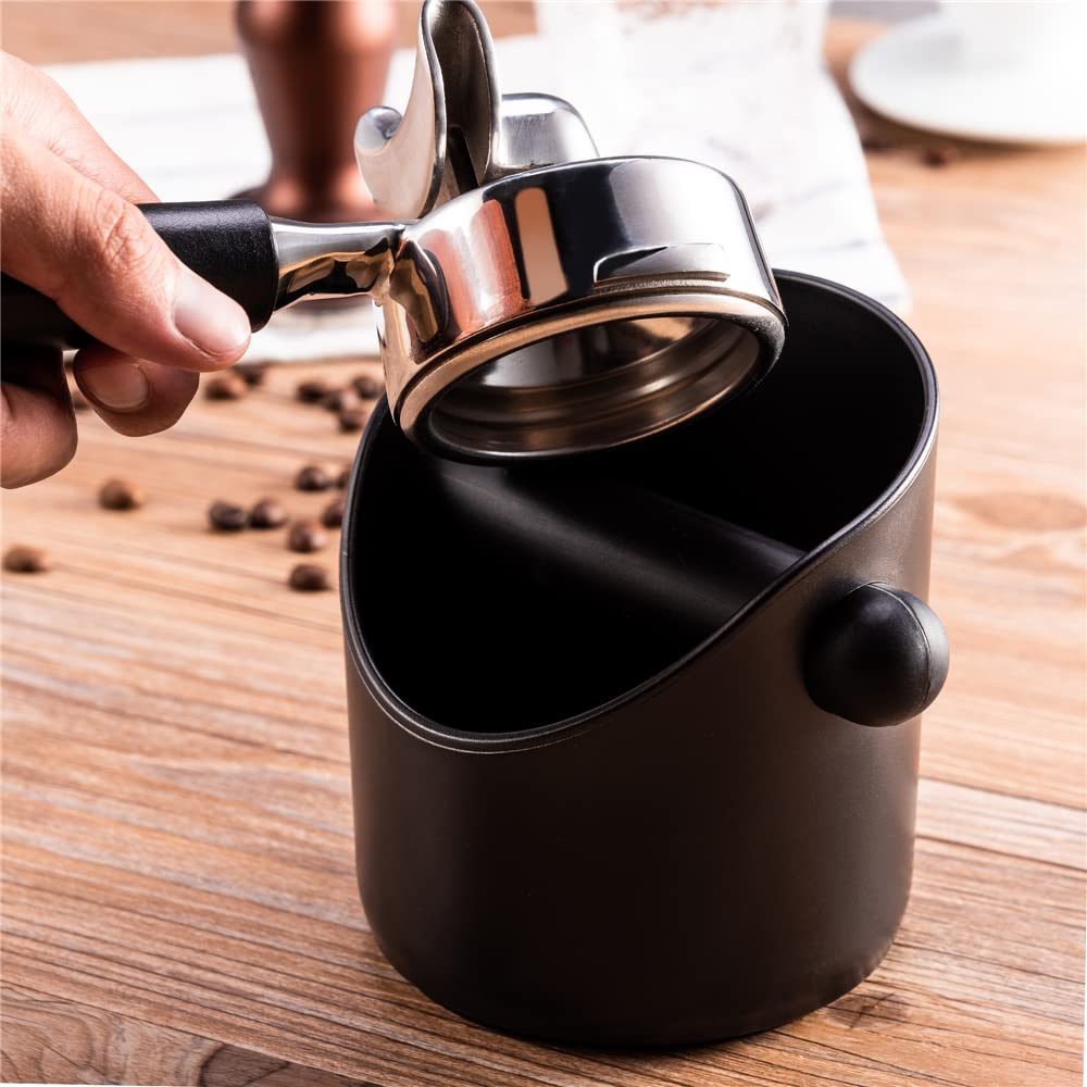 Premium Espresso Knock Box for Barista & Home Use - Wide Mouth Red Coffee Grounds Bin with Removable Knock Bar, Non-Slip Shock-Absorbent Base - Ideal for Coffee Shops, Home Brewing & Professional Barista Workstations