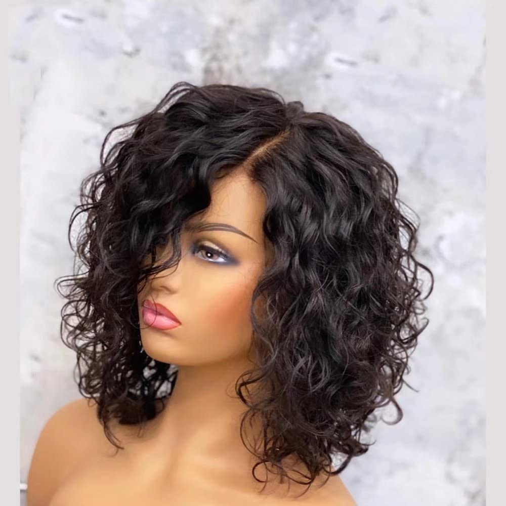 13x6 HD Transparent Lace Front Wig - Brazilian Human Hair Short Loose Deep Wave Bob Cut | Pre-Plucked Baby Hair | 8 Inch Pixie Curly Wig for Black Women - Perfect for Daily Wear, Parties & Special Occasions