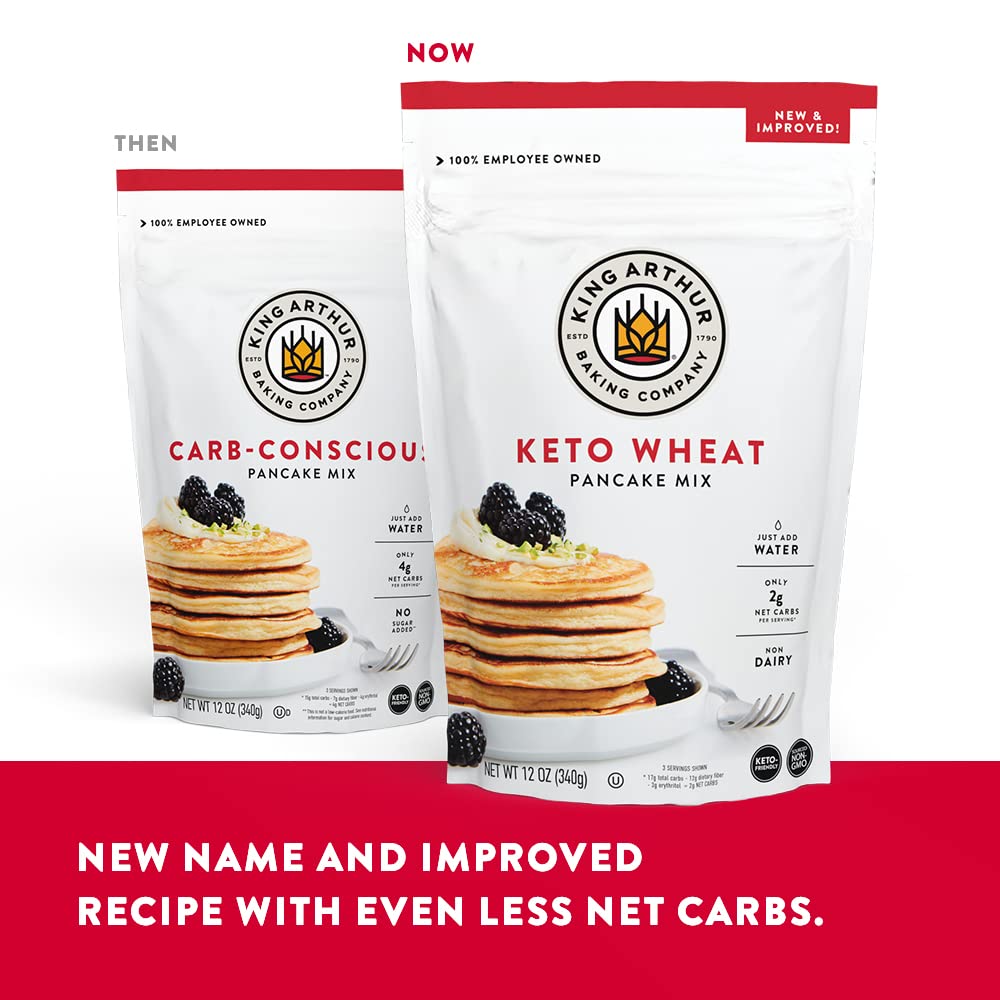 King Arthur Keto Wheat Pancake Mix - Low Carb, High Protein Breakfast Solution for Ketogenic Diet | Just Add Water for Fluffy Pancakes & Waffles | Non-GMO, Kosher Certified, 12 oz Pouch | Perfect for Quick Breakfast, Family Brunch & Keto Meal Prep