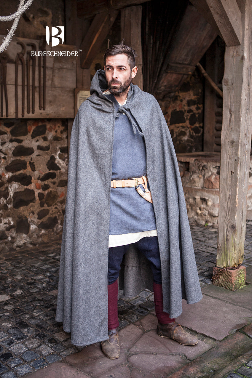 Wool Hooded Cloak for Men & Women - Warm Hibernus Grey Winter Cape with Hood - Perfect for Renaissance Fairs, Cosplay, and Cold Weather Outdoors