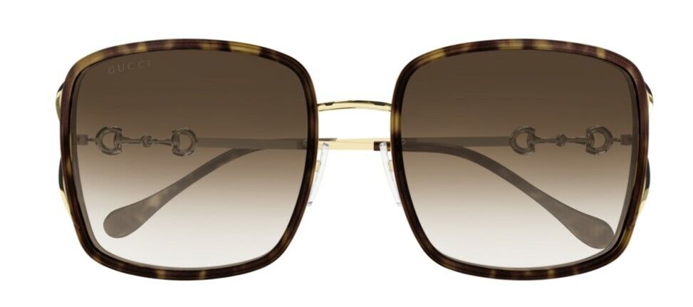 Gucci GG 1016SK 003 Gradient Havana Brown Oversized Metal Square Sunglasses for Women - Fashionable UV Protection Shades for Beach, Driving & Outdoor Activities
