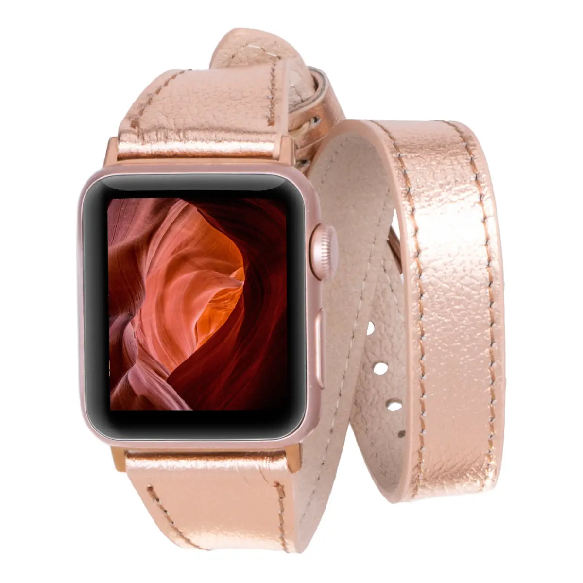 Slim Bronze Leather Double Tour Strap for Apple Watch - Elegant & Durable Replacement Band for Work, Gym & Everyday Wear
