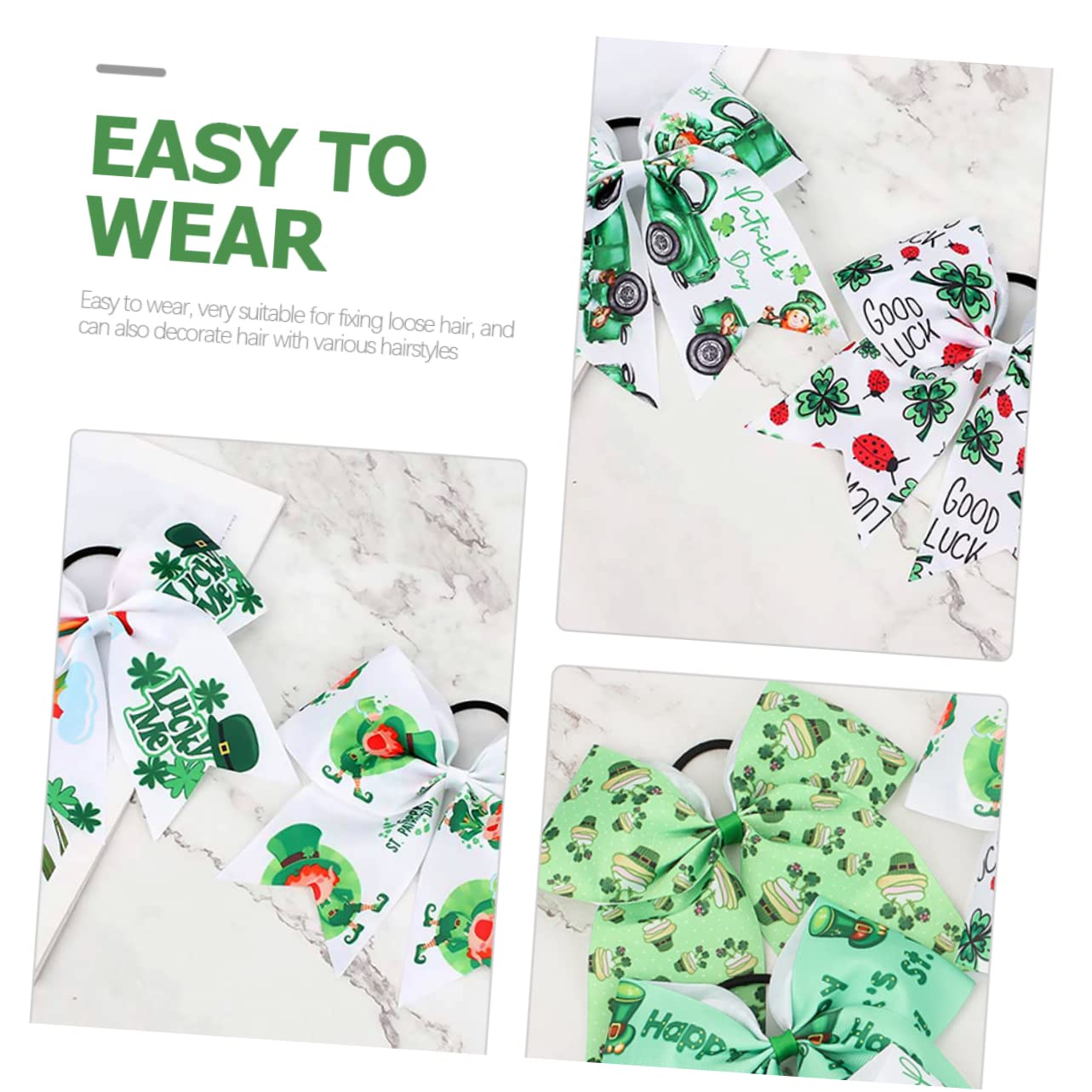 6 Pack Girls Hair Bows - St Patrick's Day Hair Ties for Kids & Toddlers