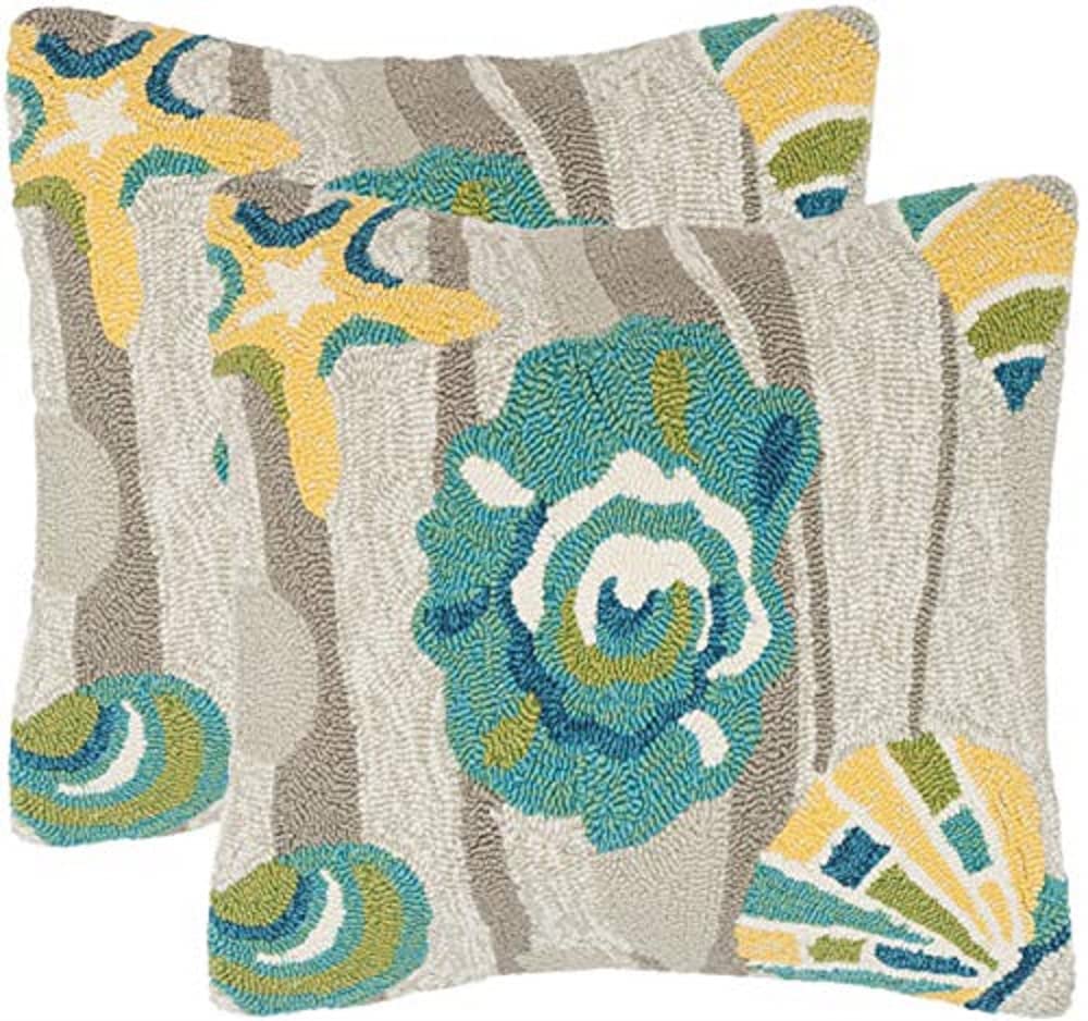 SAFAVIEH 20-Inch Throw Pillows Set of 2 - Tropical Grey Beyond The Sea Design for Indoor & Outdoor Use | Perfect for Sofa, Bed, Patio & Poolside Decor