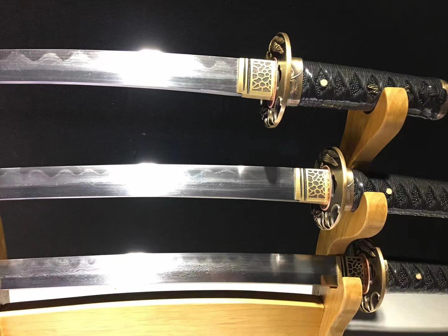 Authentic Handmade Japanese Samurai Katana Sword Set - 3-Piece Clay Tempered Folded Steel Blades - Razor Sharp Real Weapons for Martial Arts Training, Cosplay & Collectors
