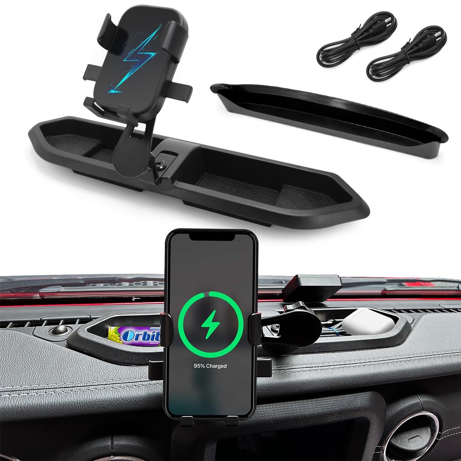 Jeep Phone Mount with Wireless Charger - Compatible with Jeep Gladiator & Wrangler JL/JLU (2018-2023) | Secure Car Accessories for Off-Roading, Commuting & Adventure Travel