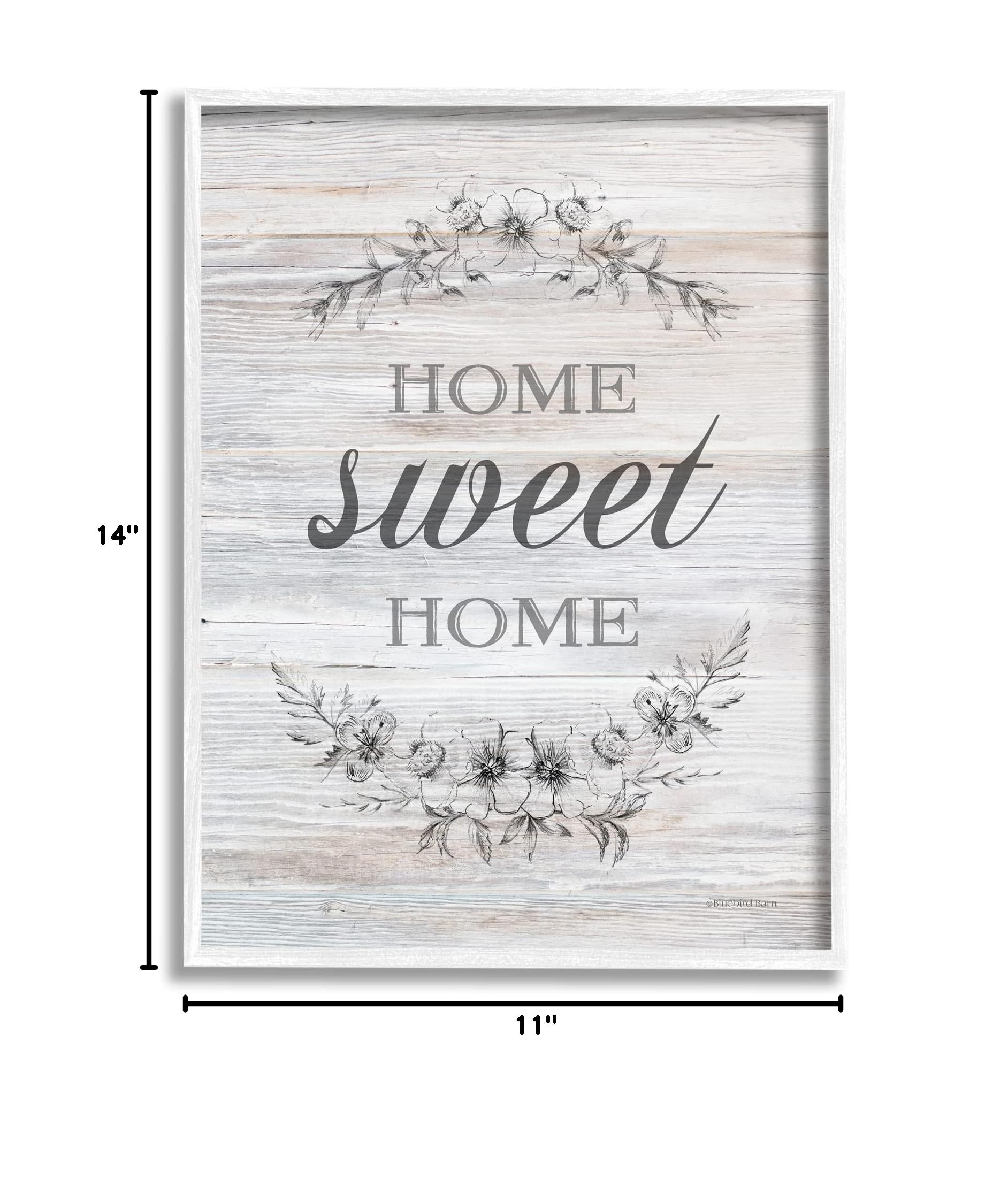 Stupell Industries Home Sweet Home Floral Stencil Ornament - Rustic Wooden Wall Sign by Bluebird Barn | Farmhouse Decor for Living Room, Bedroom & Entryway