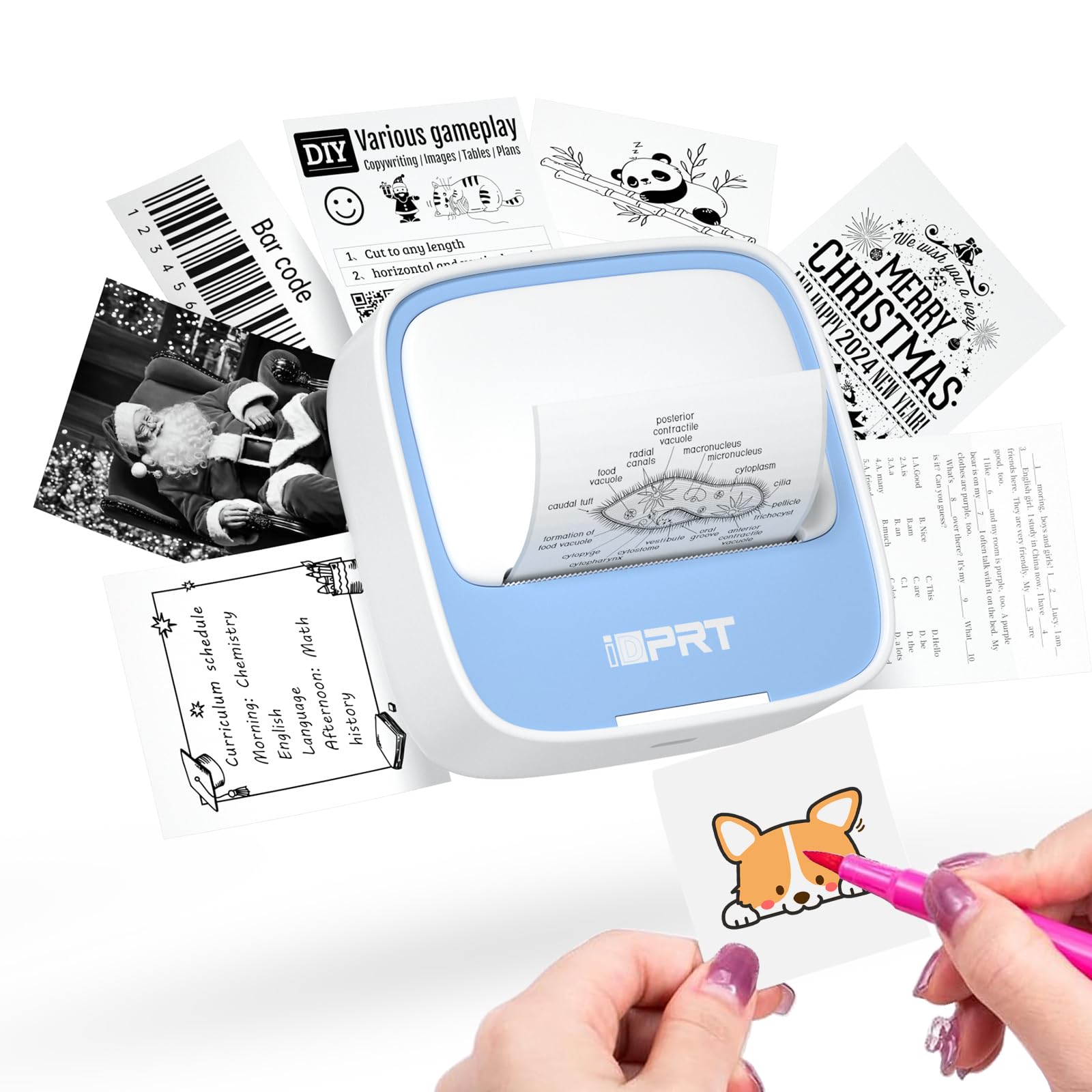 iDPRT Portable Sticker Maker Machine with 1 Roll Sticker Paper - Mini Thermal Printer for Study Notes, DIY Labels & Pictures - Free App with Multiple Templates (Blue) - Perfect for School, Office & Home Organization