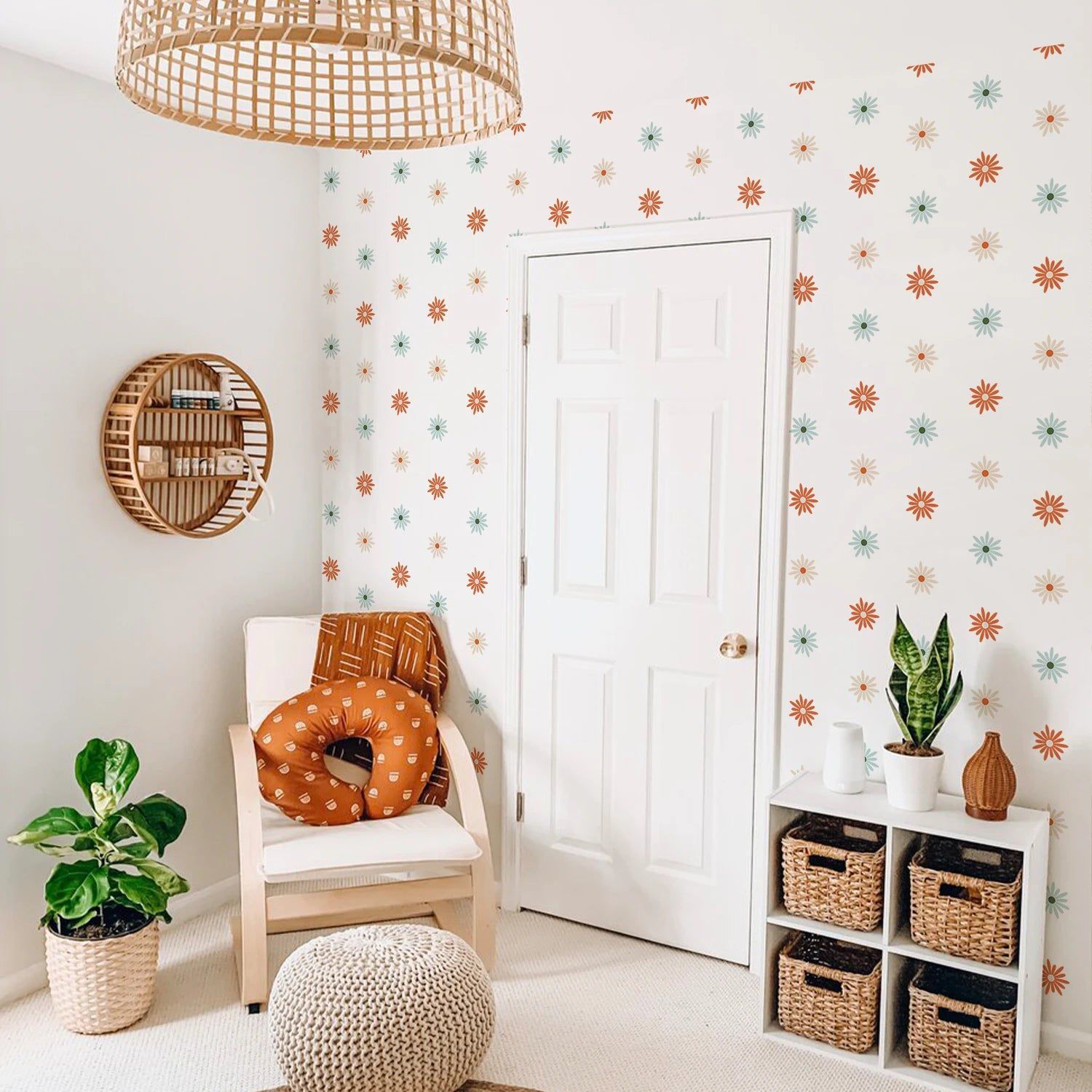 Boho Daisy Flower Wall Stickers - Self-Adhesive Nursery Wall Decals for Girls Room, Baby Shower Decor & Kids Bedroom - Peel and Stick Floral Wall Art