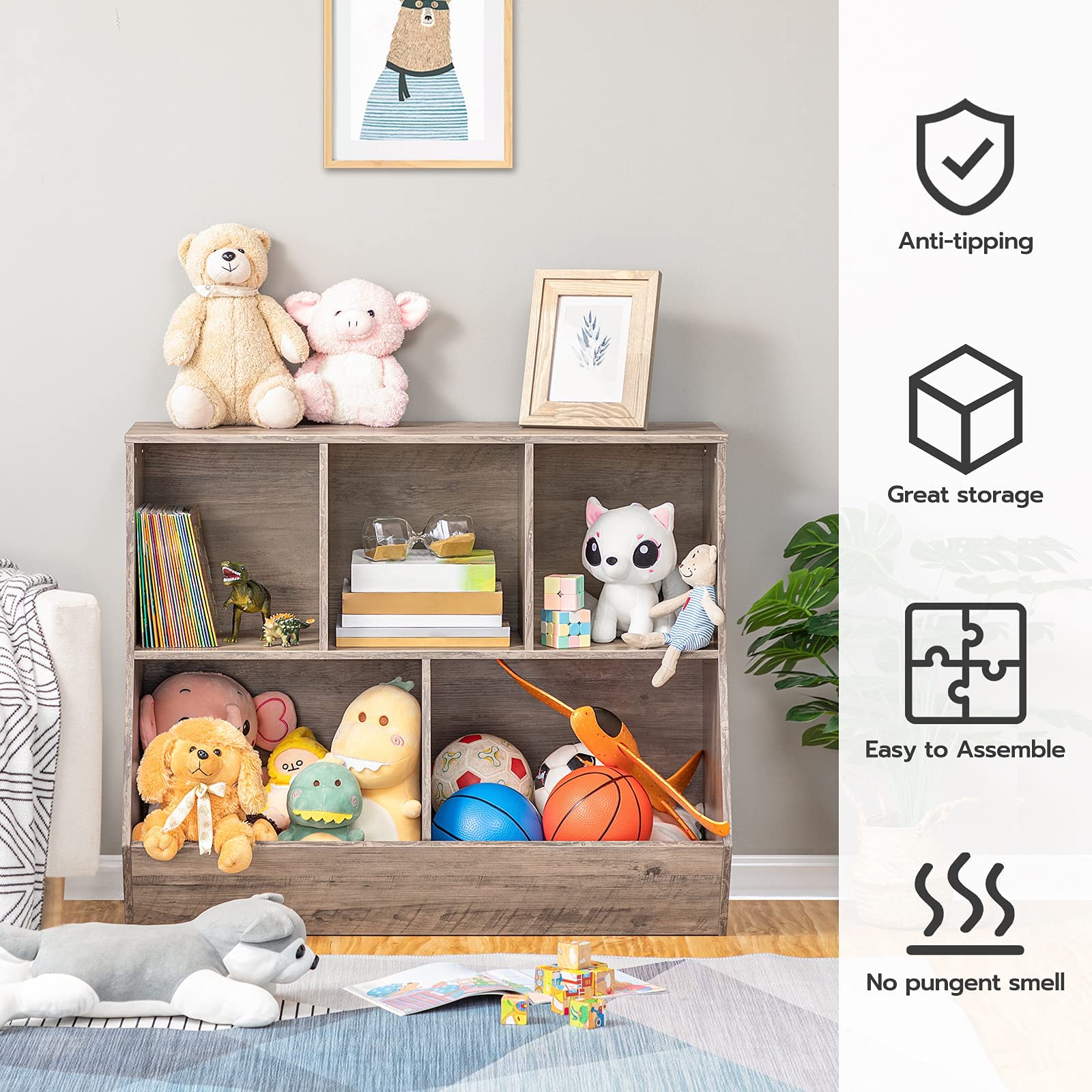 HOOBRO Retro Storage Chest & Kids Bookshelf - Toy Box Organizer, Bookcase Footboard, Toy Storage Cubby for Nursery, Playroom & Bedroom Organization (BG771CW01-BG32CW01) - Perfect for Kids' Room Decor & Toy Storage Solutions