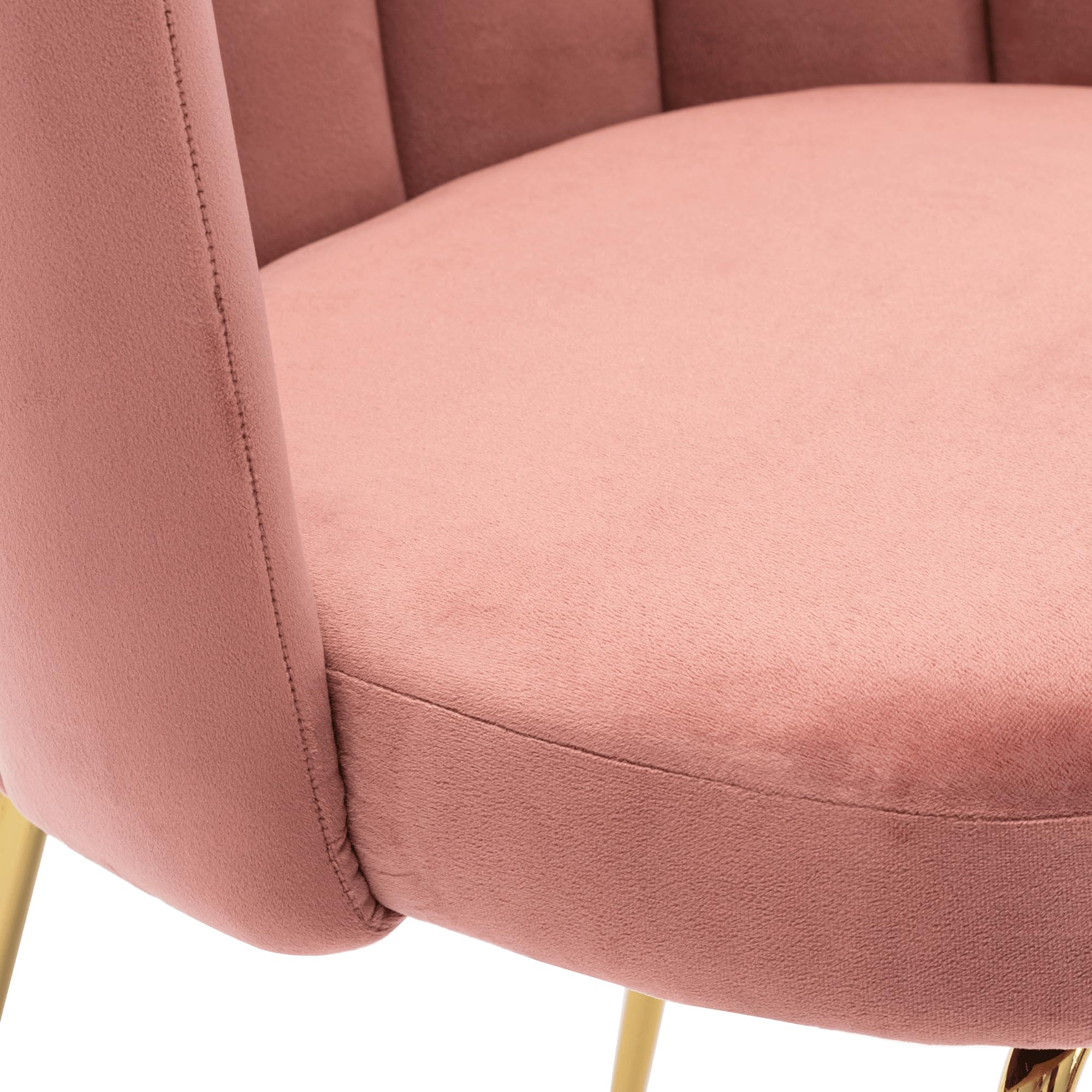 Set of 4 Modern Velvet Upholstered Barrel Dining Chairs with Gold Metal Legs - Pink Accent Chairs for Home, Kitchen, Living Room & Restaurant | Perfect for Dining Sets, Breakfast Nooks & Bistro Decor