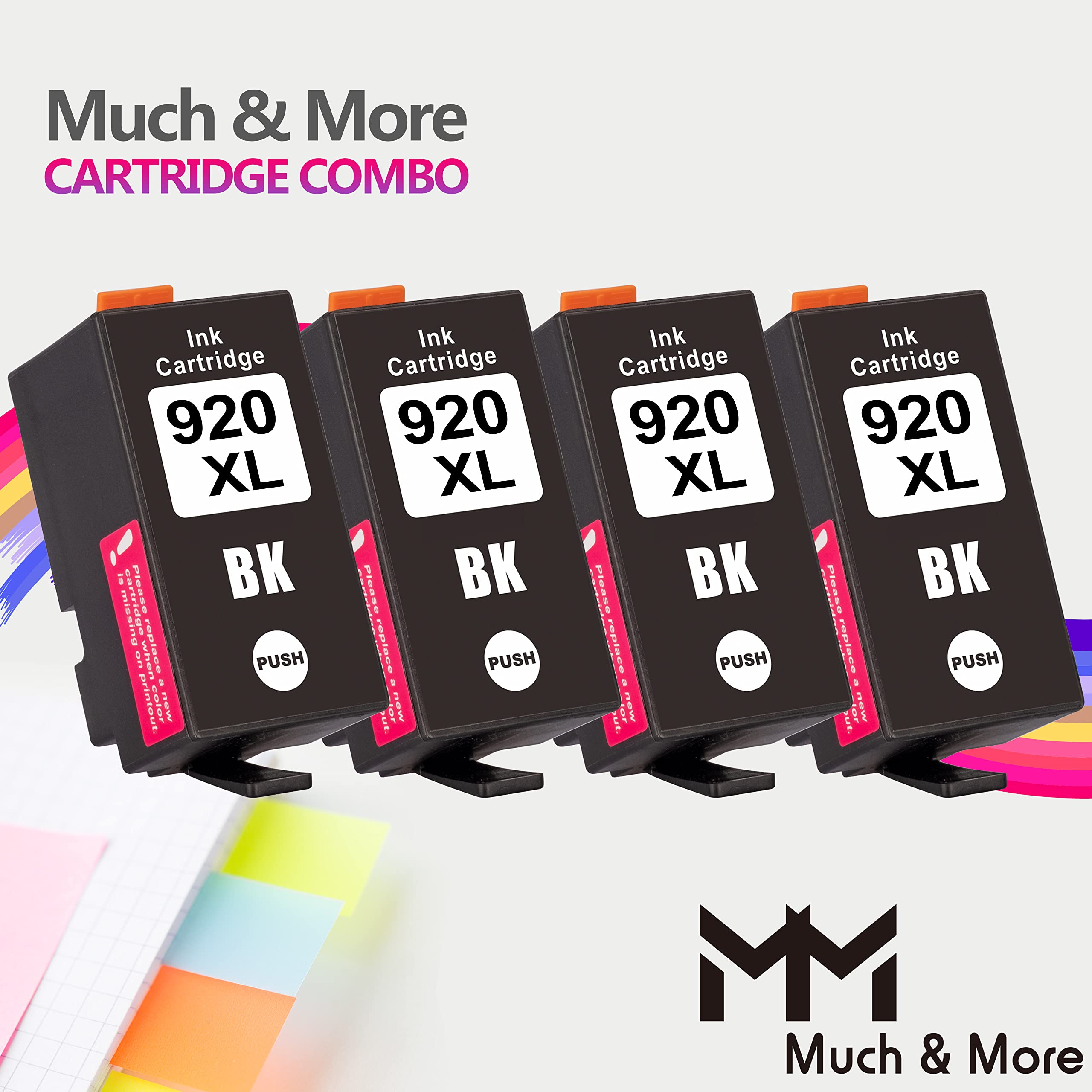 MM MUCH & MORE Compatible HP 920XL 920XL Ink Cartridge Replacement - 4-Pack Black - Works with Officejet 6500 6500A 6000 7000 7500 7500A E709 Printers - Perfect for Home Office Printing & Document Scanning