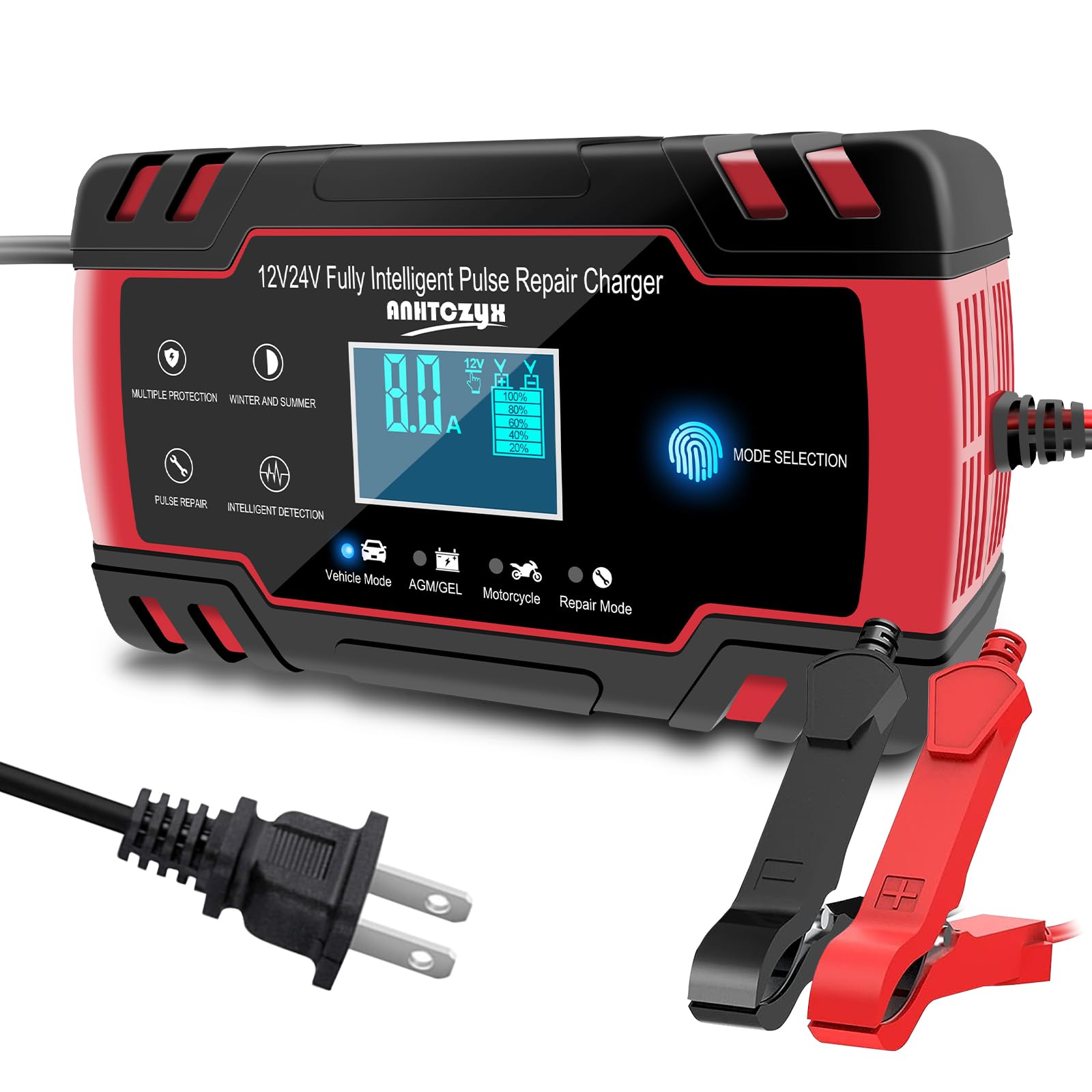E-FAST 12V/8A 24V/4A Smart Automatic Battery Charger & Maintainer with Temperature Compensation - Universal for Car, Truck, Motorcycle, AGM, Lawn Mower, Boat & Marine Batteries - Perfect for Winter Storage, RV Maintenance & Seasonal Vehicle Protection