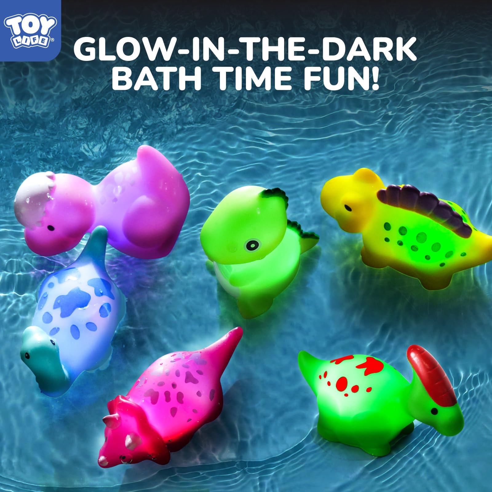 TOY Life 6-Piece Dinosaur Light Up Bath Toys for Kids - No Holes, Safe & Fun Bath Time Gifts for Ages 4-8 | Perfect for Bathtub, Shower, Pool & Sensory Play | Birthday, Easter & Holiday Presents for Boys & Girls
