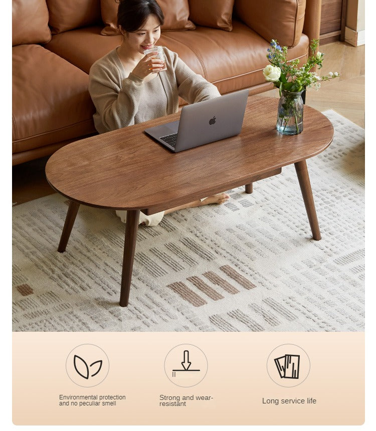 Premium Black Walnut Solid Wood Coffee Table - Modern Living Room Furniture for Capsule Apartments & Small Spaces - Perfect for Coffee, Reading & Relaxing