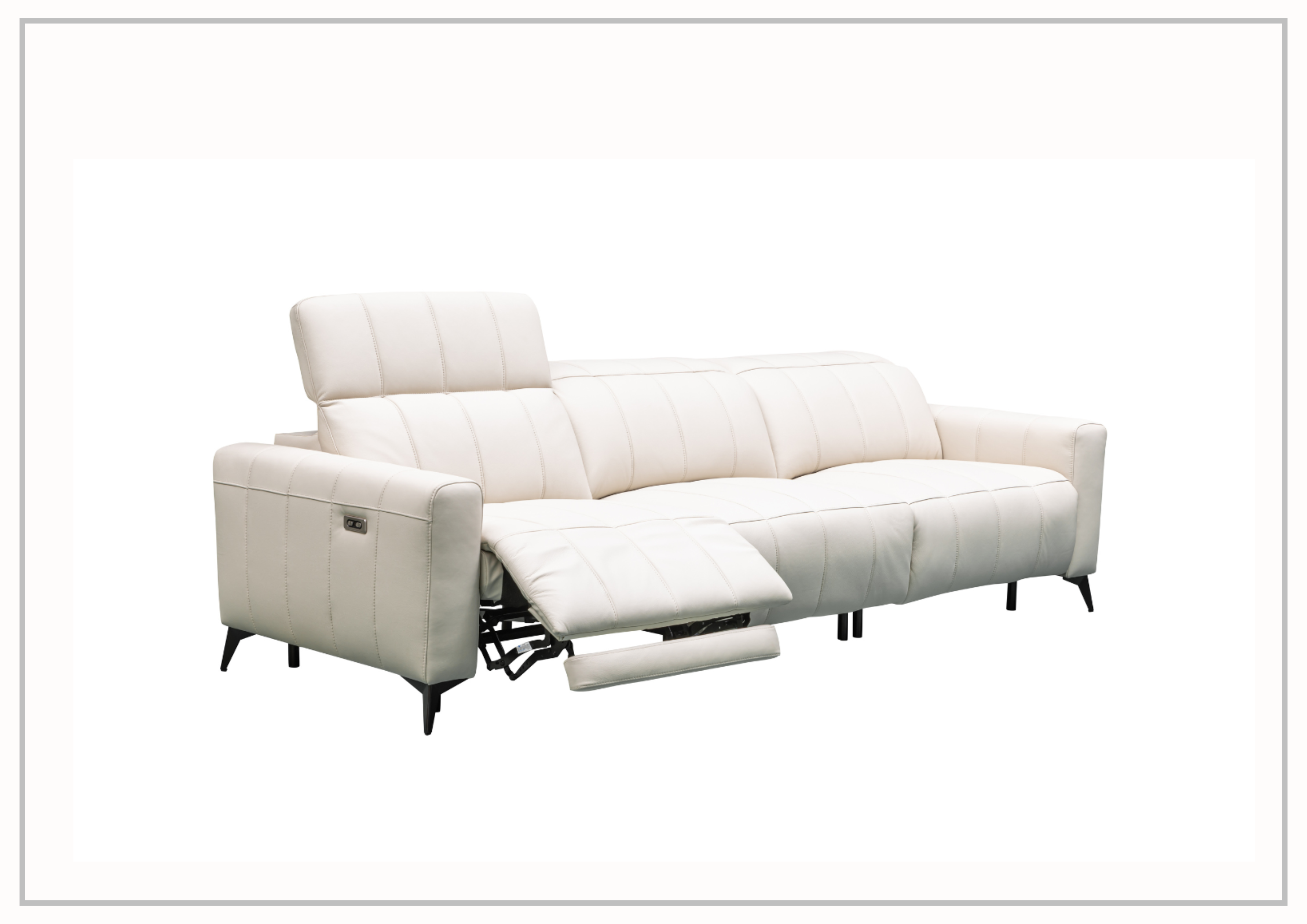 Klaussner Capri 3-Seater Beige Leather Power Reclining Sofa - Modern Living Room Furniture for Home Theater & Relaxation