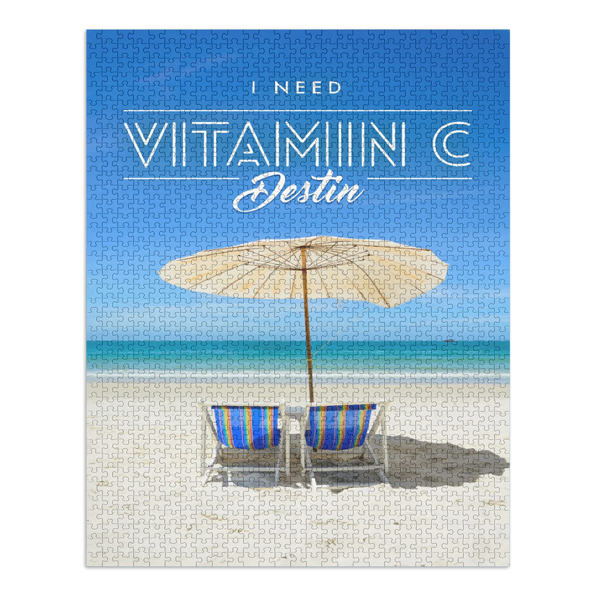 Vitamin C, Beach Chairs & Umbrella 1000-Piece Jigsaw Puzzle (19x27 Inches) - Challenging Adult & Family Puzzle Game Made in USA - Perfect for Beach Vacations, Relaxation & Family Bonding Time