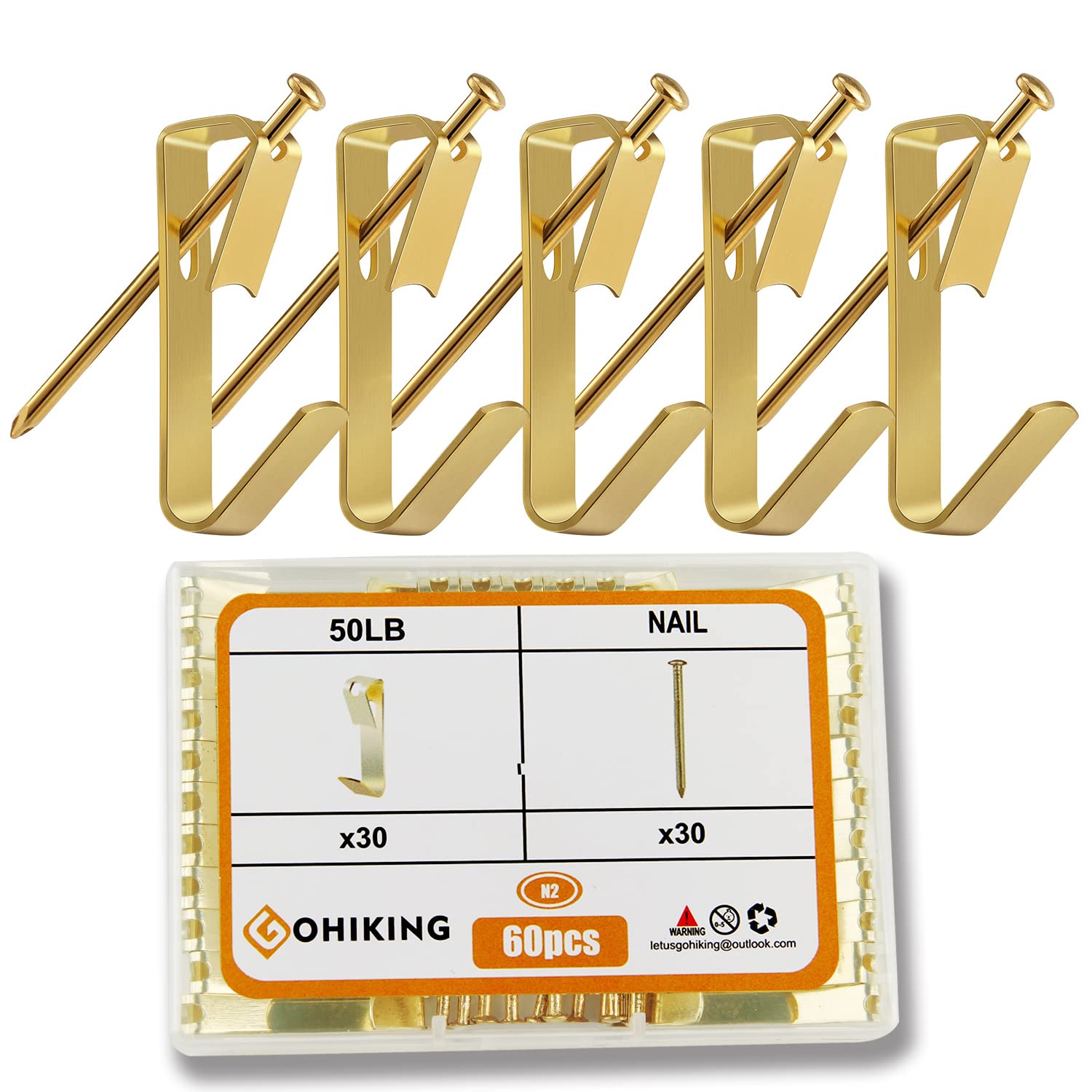 Heavy Duty Picture Hanging Hooks with Nails - 60pcs Wall Mounting Kit for Frames & Paintings (Supports 50lbs) - Perfect for Gallery Walls, Home Decor & Office Art Displays