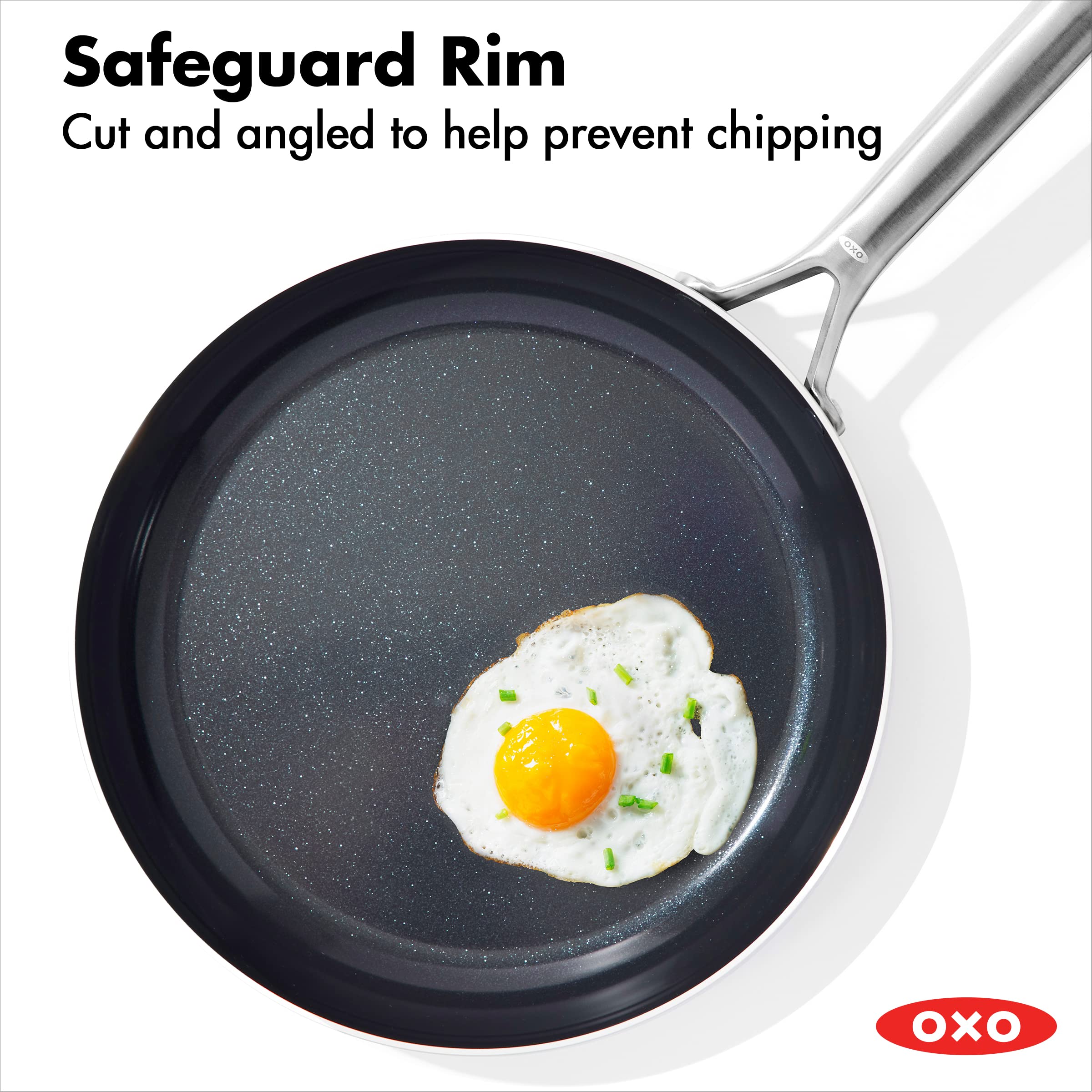 OXO Mira 12-Inch Stainless Steel Frying Pan Skillet - Tri-Ply Multi-Clad Construction, PFAS-Free Ceramic Nonstick Coating, Induction Compatible, Oven & Dishwasher Safe - Perfect for Searing, Frying & Sauteing - Ideal for Home Cooking, Restaurants & Professional Kitchens