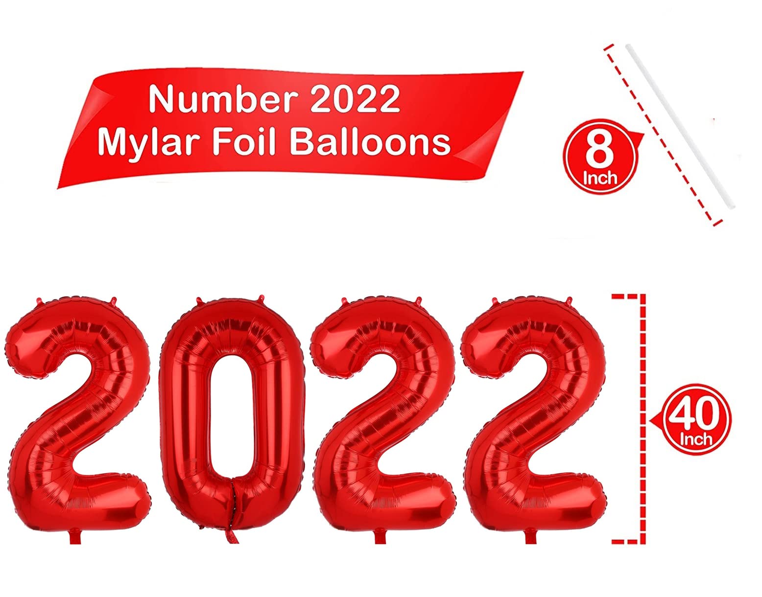 42 Inch Red Graduation Balloons 2022 - Party Decorations for NYE, Graduation Ceremony & Celebration - Bulk Red Balloon Supplies for Wall Decor, Photo Backdrops & Festive Events