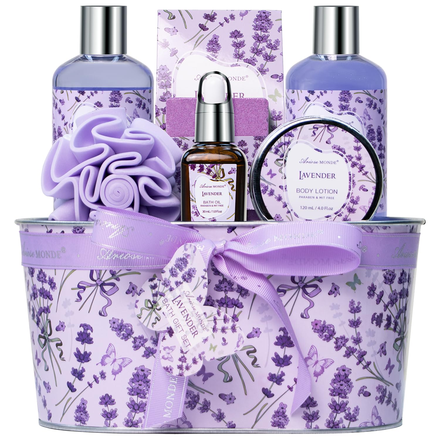 Luxury Lavender Spa Gift Basket for Women - Relaxing Bath & Body Care Set with Essential Oils, Bath Salts, Scented Candles - Perfect Self Care Birthday Gifts for Her, Mother's Day Present & Home Spa Relaxation Kit