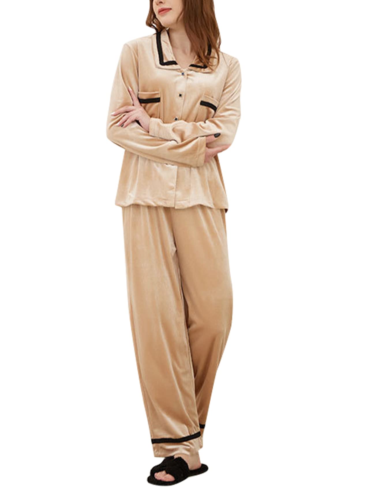 Yimoon Women's Velour Long Sleeve Pajama Set - Soft 2 Piece Sleepwear & Loungewear for Winter, Cozy Nightwear for Relaxing at Home or Sleepovers