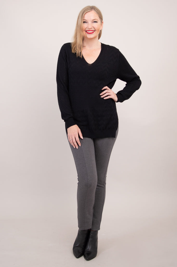 Greta Sweater Women's Black Cotton Knit Pullover - Cozy Casual Wear for Fall & Winter