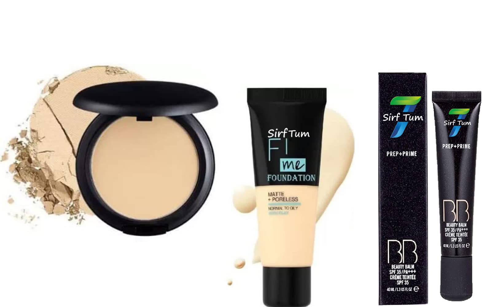 SIRF TUM 7 Beauty Fii Me Matte+Poreless Liquid Foundation, Studio Fix Compact Powder & BB Beauty Balm Cream (3-Piece Set) - Full Coverage Makeup Kit for Flawless Skin, Perfect for Daily Wear & Professional Makeup Looks