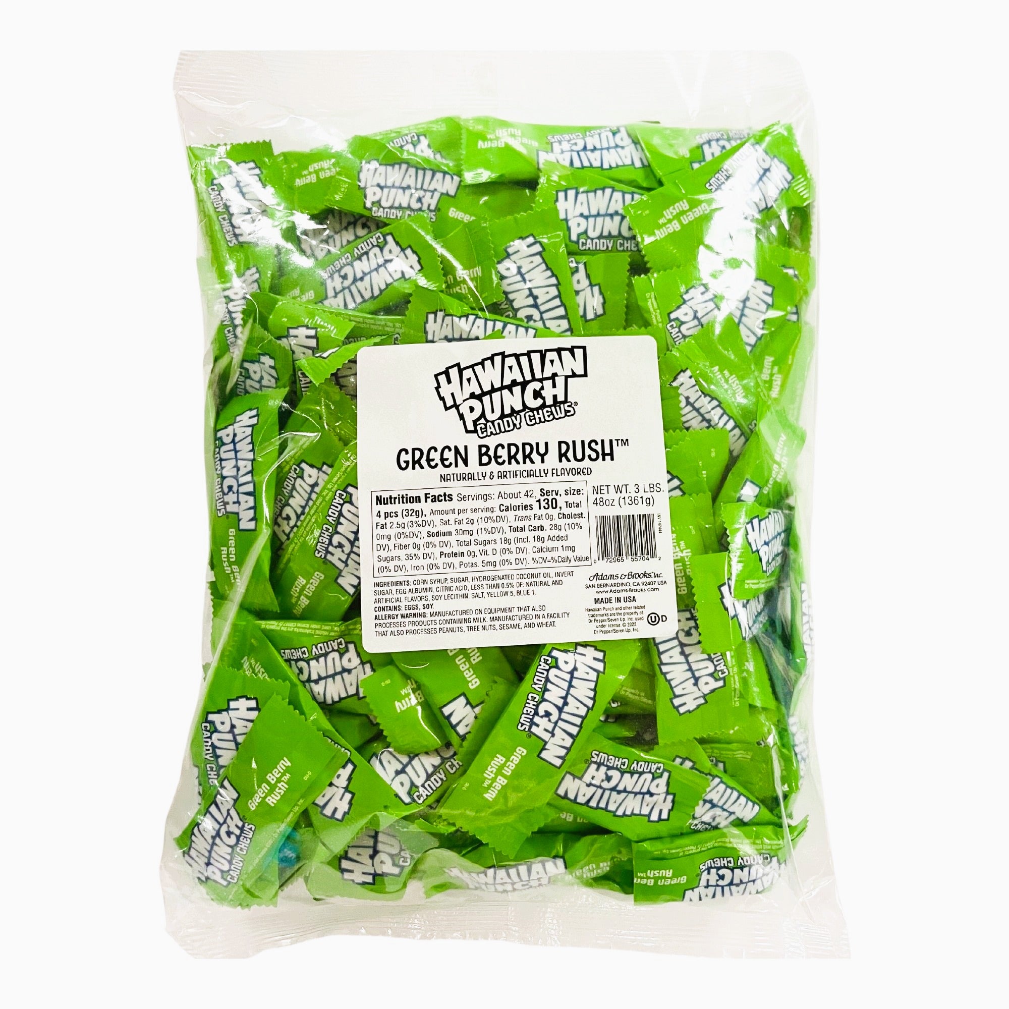 Hawaiian Punch Green Apple Candy Chews - 3lb Bulk Bag | Tropical Fruit Flavored Chewy Candy for Parties, Snacking & Gifting