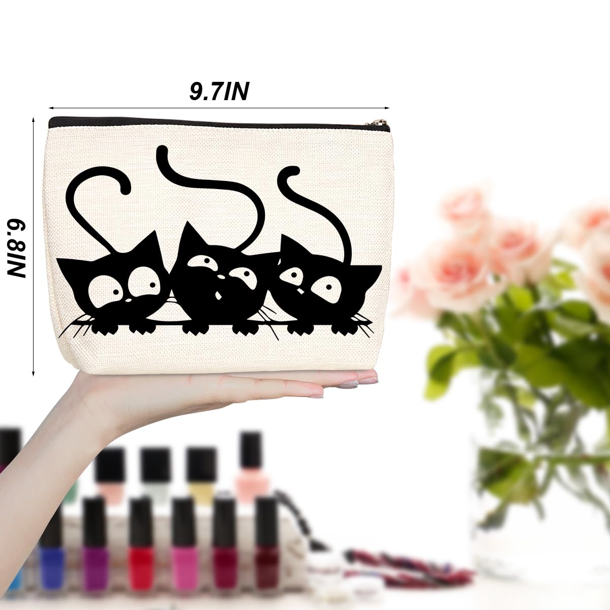 Cute Cat Makeup Bag for Women - Cat Lover Cosmetic Pouch - Perfect Gift for Cat Moms, Best Friends & Colleagues - Great for Birthday, Christmas & Daily Makeup Storage