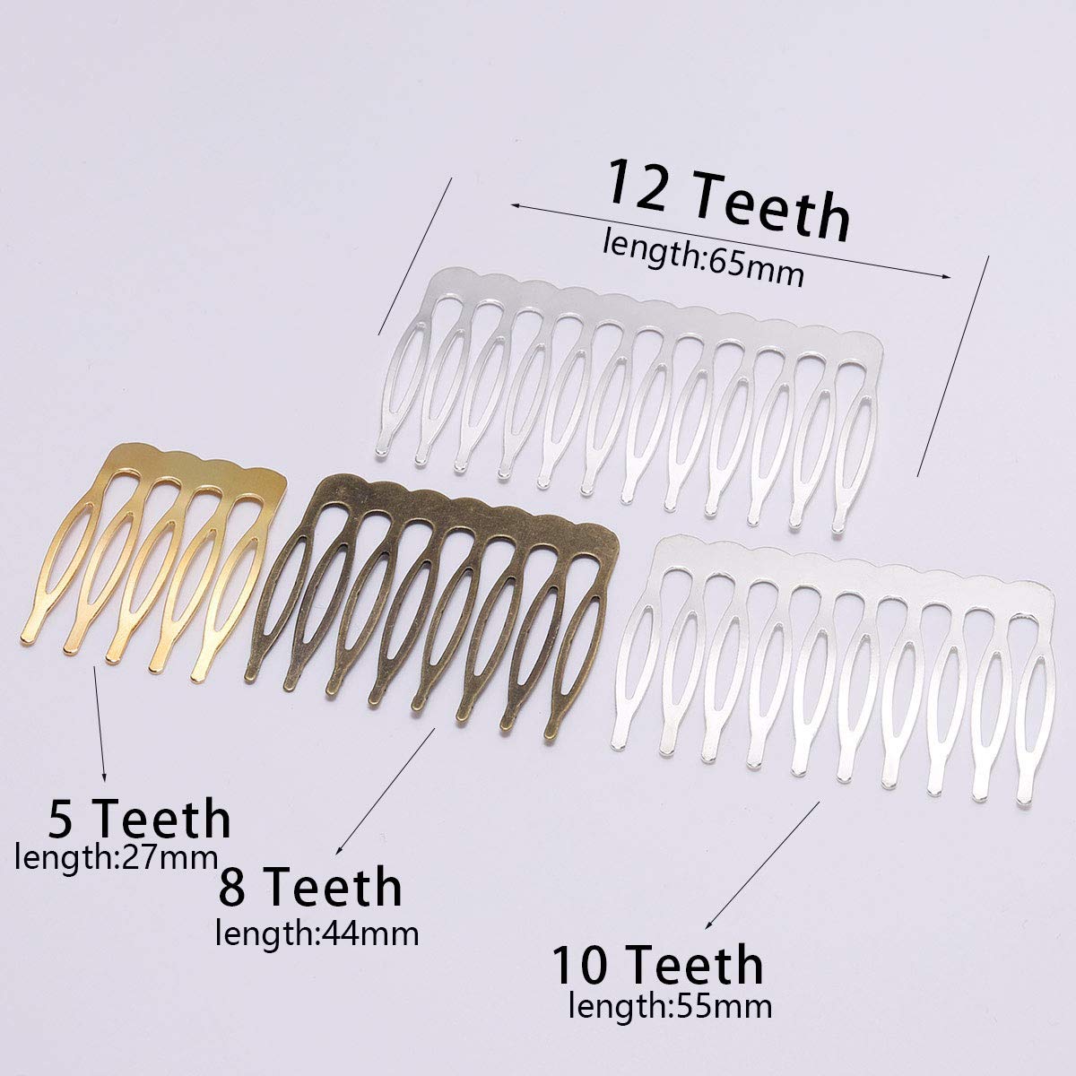 10-Piece Set 12-Tooth Metal Hair Side Combs for DIY Jewelry Making, Hair Accessories for Women & Girls - Gold Hair Clips (65mm/2.56