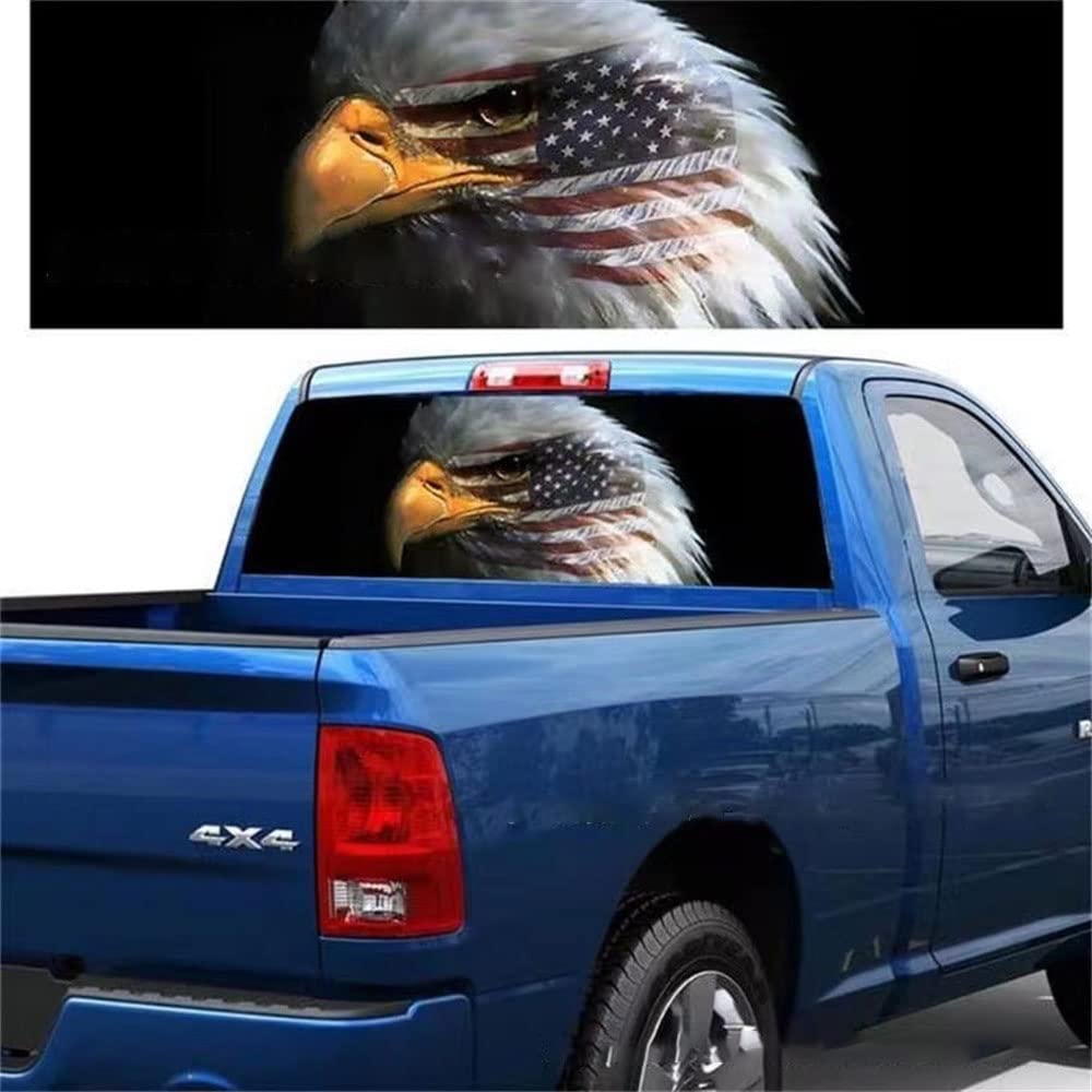 American Flag Eagle Rear Window Decal Sticker for Cars, Trucks & SUVs - 65x22 Inch Vinyl Bumper Graphic - Perfect for Patriotic Drivers, Road Trips & Vehicle Customization