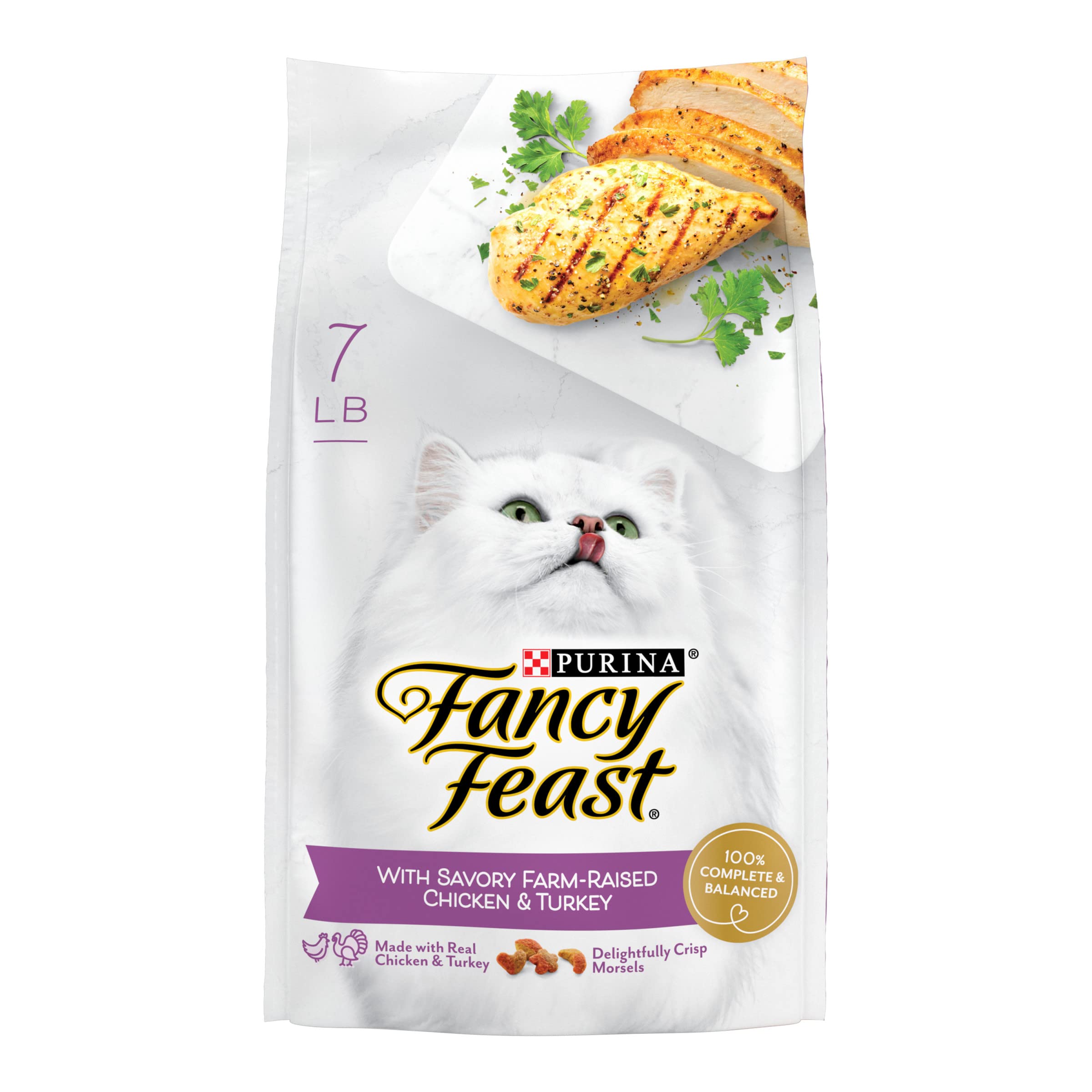Purina Fancy Feast Dry Cat Food with Savory Chicken & Turkey - 7 lb Bag for Adult Cats - High Protein Kibble for Indoor & Outdoor Felines - Perfect for Daily Meals & Treats
