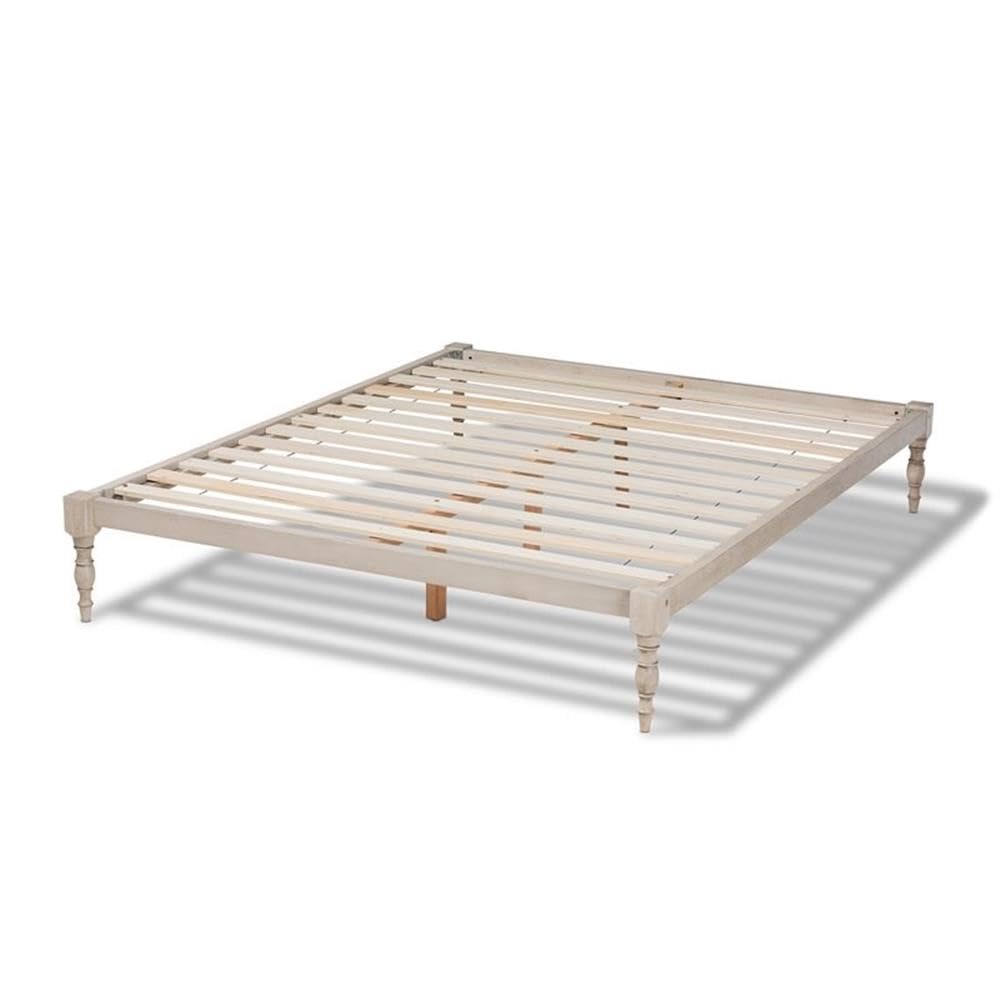 BOWERY HILL Queen Size White Finished Wood Platform Bed Frame - Sturdy Modern Bedroom Furniture for Home Decor, Perfect for Master Bedroom, Guest Room & Apartment