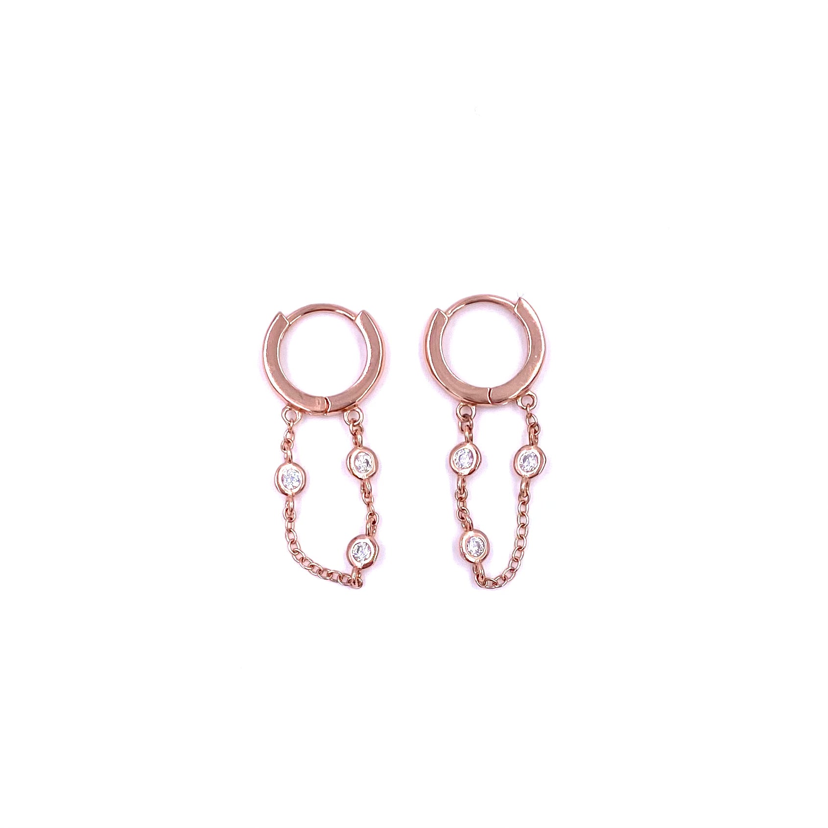 Sterling Silver Gold Plated Mini Hoop CZ Chain Earrings for Women - Elegant Cubic Zirconia Dangle Earrings for Party, Wedding & Everyday Wear